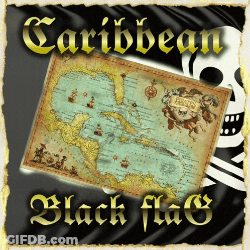 A Black Flag With A Map Of The Caribbean On It GIF