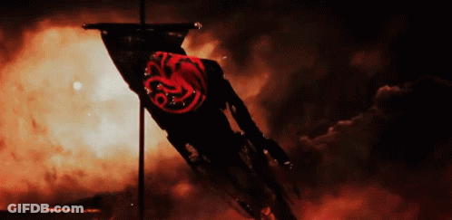 A Black Flag With A Red Dragon On It Is Flying In The Wind GIF