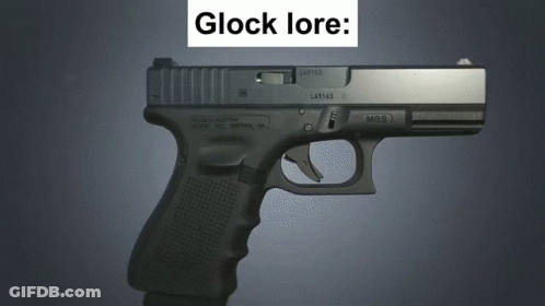 A Black Gun With The Word Glock Lore Written On It GIF
