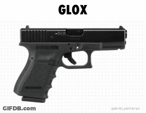 A Black Gun With The Word Glox Written On It GIF