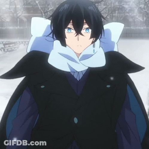 A Black Haired Anime Character Wearing A Scarf And Earrings GIF