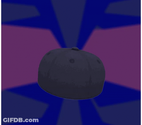 A Black Hat Is Floating In The Air On A Blue And Purple Background GIF