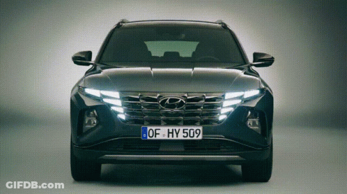 A Black Hyundai Car With A License Plate That Says Hy 509 GIF