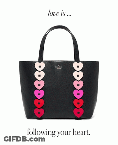 A Black Kate Spade Purse With Hearts On It GIF