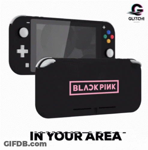 A Black Nintendo Switch With A Black Pink Logo On It GIF