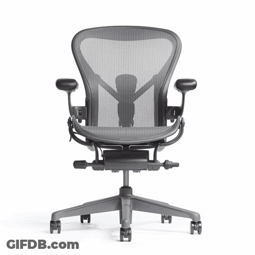 A Black Office Chair With A Mesh Back And Arm Rests On A White Background GIF