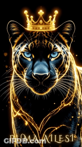 A Black Panther With A Crown On Its Head And The Word Puma At The Bottom GIF