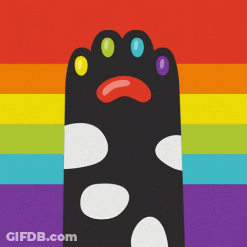 A Black Paw With White Spots And Rainbow Eyes GIF