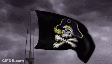 A Black Pirate Flag With A Skull And Crossbones GIF