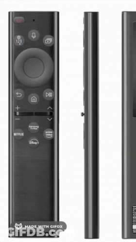 A Black Remote Control With Netflix And Disney Icons On It GIF