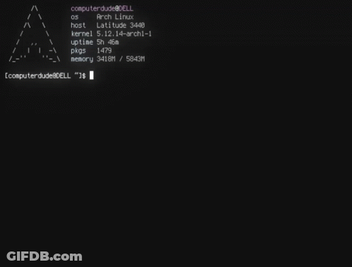 A Black Screen With A White Triangle And The Words Computerdude8dell On It GIF