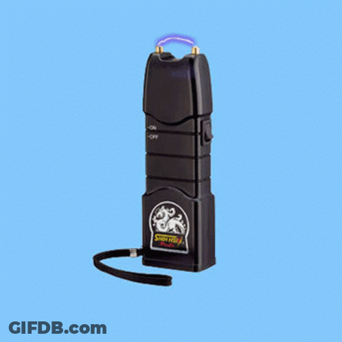 A Black Stun Gun With A Lion On The Front GIF
