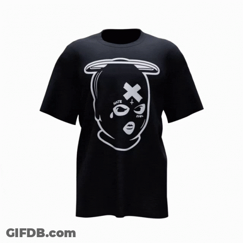 A Black T-Shirt With An Orange Cross And The Words Known Your Life On The Back GIF