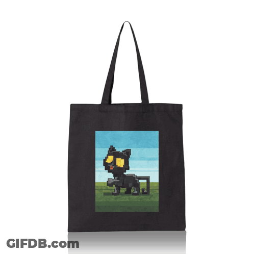 A Black Tote Bag With A Pixel Art Of A Duck GIF