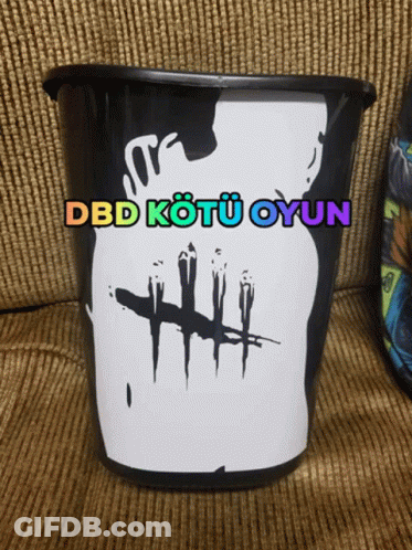 A Black Trash Can With The Words Dbd Kotu Oyun On The Top GIF