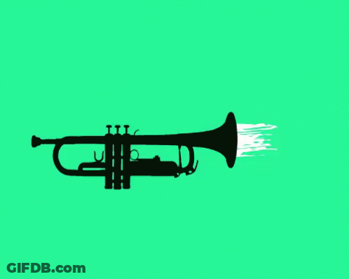 A Black Trumpet With Flames Coming Out Of It GIF