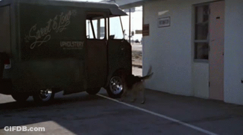 A Black Van That Says Sweet Joy Upholstery On It GIF
