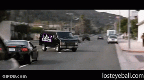 A Black Van With The Word Crypto Pandas On The Back GIF