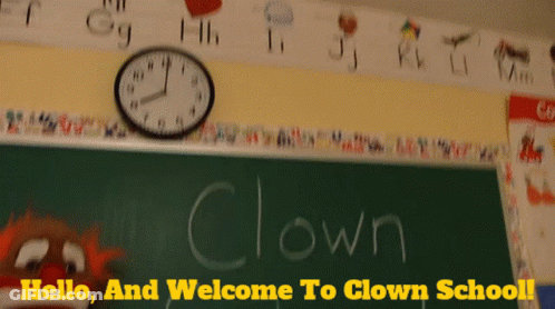 A Blackboard With The Word Clown Written In Chalk GIF