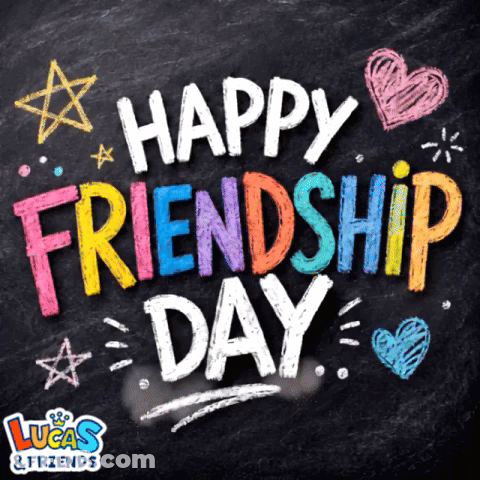 A Blackboard With The Words Happy Friendship Day Written In Chalk GIF