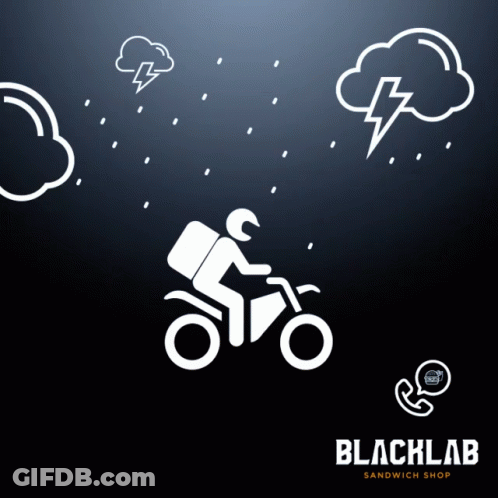 A Blacklab Sandwich Shop Logo With A Person Riding A Bike GIF
