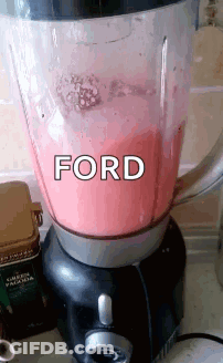 A Blender Filled With A Pink Liquid That Says Ford On It GIF