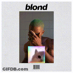 A Blond Album Cover With A Man Covering His Face And A Dog GIF