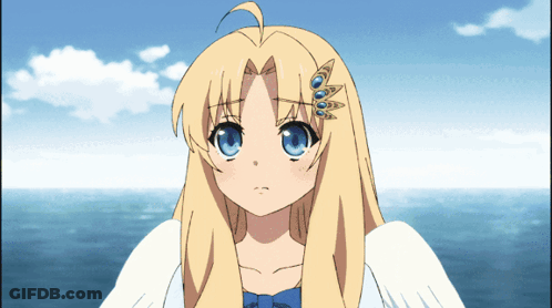 A Blonde Anime Character With Blue Eyes And Wings GIF