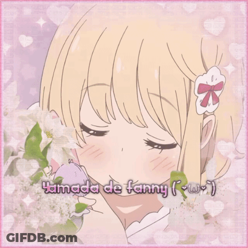 A Blonde Anime Girl Is Holding A Pink Phone GIF