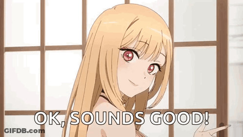 A Blonde Anime Girl Is Standing In Front Of A Window And Says Ok , Sounds Good ! GIF