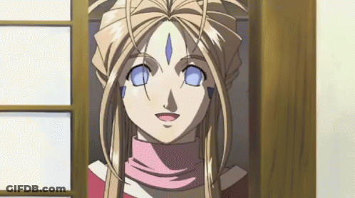 A Blonde Anime Girl With Blue Eyes Is Smiling And Looking Out A Window . GIF