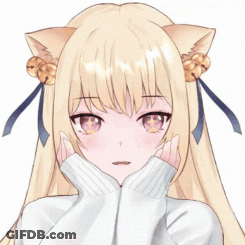 A Blonde Anime Girl With Cat Ears And Bells On Her Head GIF