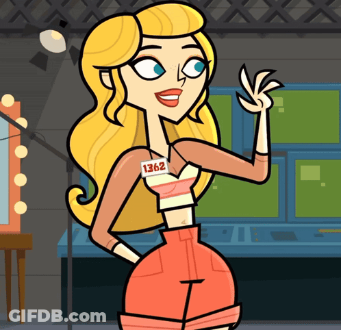 A Blonde Cartoon Character With A Name Tag That Says 1362 GIF