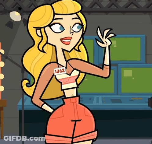 A Blonde Cartoon Girl With A Name Tag That Says 1262 GIF