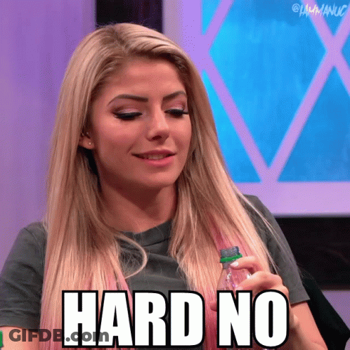 A Blonde Woman Is Holding A Bottle And The Words Hard No Are On Her Face GIF