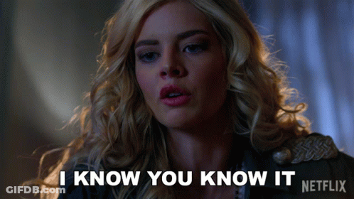 A Blonde Woman Says " I Know You Know It " In Front Of A Netflix Logo GIF