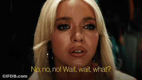 A Blonde Woman With The Words No No No Wait Wait What On Her Face GIF