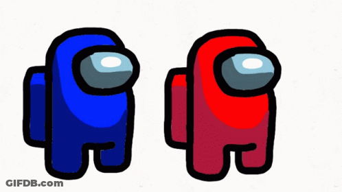 A Blue Among Us Character Holding A Hammer Next To A Red Character GIF