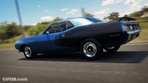 A Blue And Black Car With A License Plate That Says ' A ' On It GIF