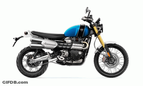A Blue And Black Motorcycle With A Triumph Logo GIF