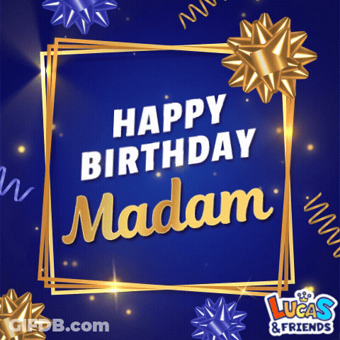 A Blue And Gold Birthday Card For Madam GIF