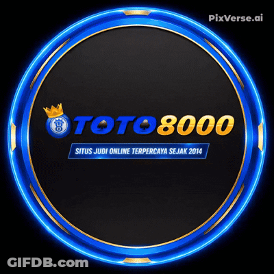 A Blue And Gold Circle With The Words Toto8000 Situs Judi Online Terpercaya Sejak 2014 GIF