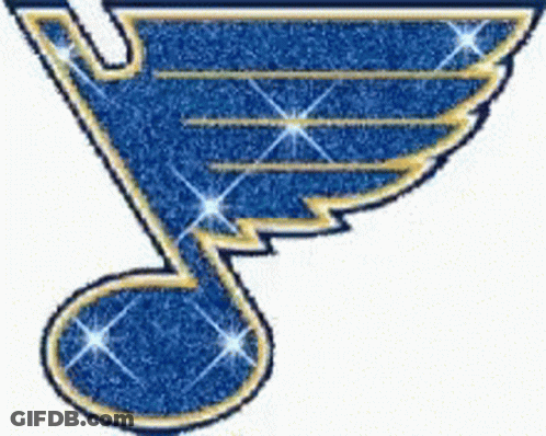 A Blue And Gold Logo For The St. Louis Blues Is On A White Background GIF