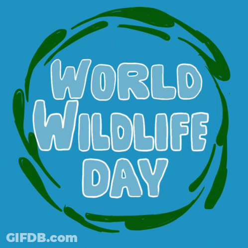 A Blue And Green Circle With The Words World Wildlife Day On It GIF