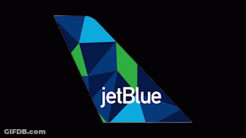 A Blue And Green Jetblue Logo On A Dark Background GIF