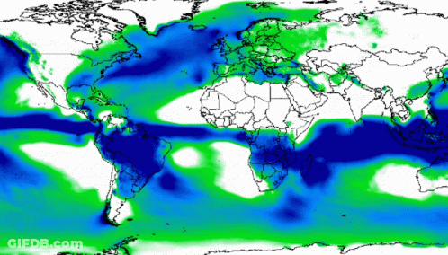 A Blue And Green Map Of The World With A White Background GIF