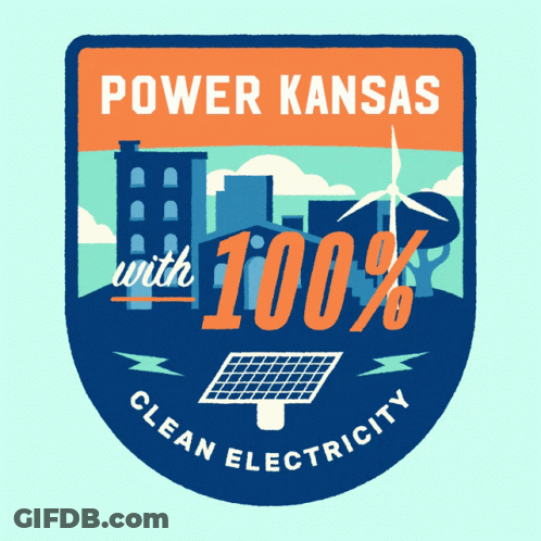 A Blue And Orange Emblem For Power Kansas With 100 % Clean Electricity GIF