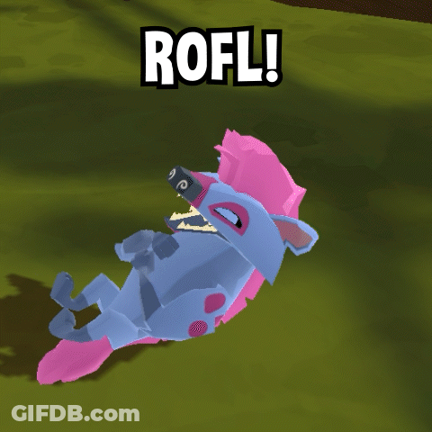 A Blue And Pink Cartoon Character Is Laying On Its Back With The Words Rofl Above It GIF