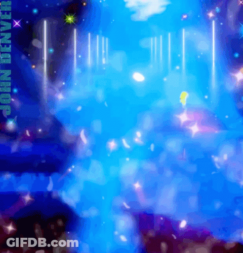 A Blue And Purple Background With The Words John Denver On The Bottom GIF