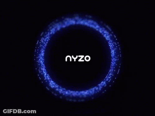 A Blue And Purple Circle With The Word Nyzo Inside Of It On A Black Background . GIF